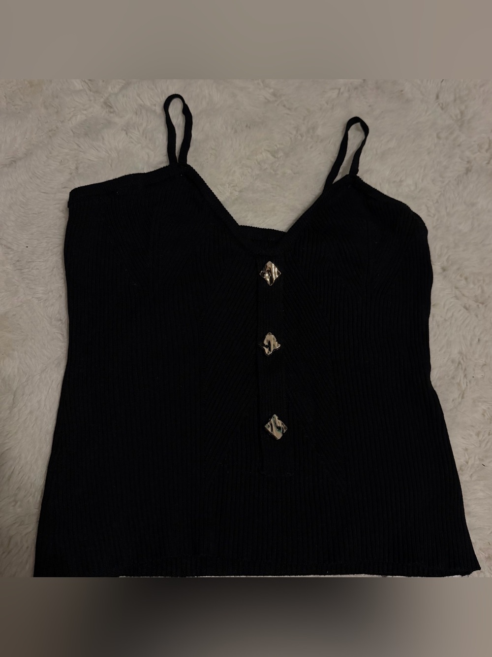 Black Ribbed Button-Front Cami Top
